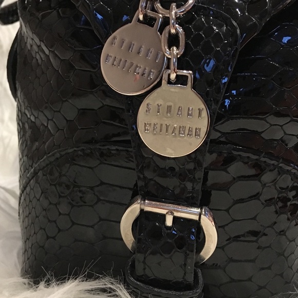 New Stuart Weitzman Snake Patent Leather Black Bag - Picture 4 of 7